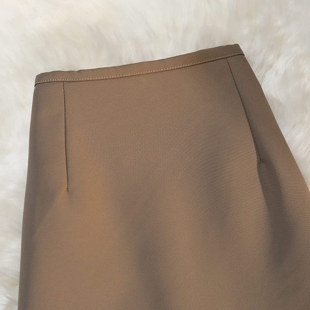 OZEO Röcke Für Damen,Damen Midirock Dunkelbraun Hohe Taille Einfacher Gerader Rock Schlank Mit Schlitz A-Linie Geraffte Volltonfarbe Arbeitsgeschäft Lange Röcke Für Mädchen Damen Herbst,L