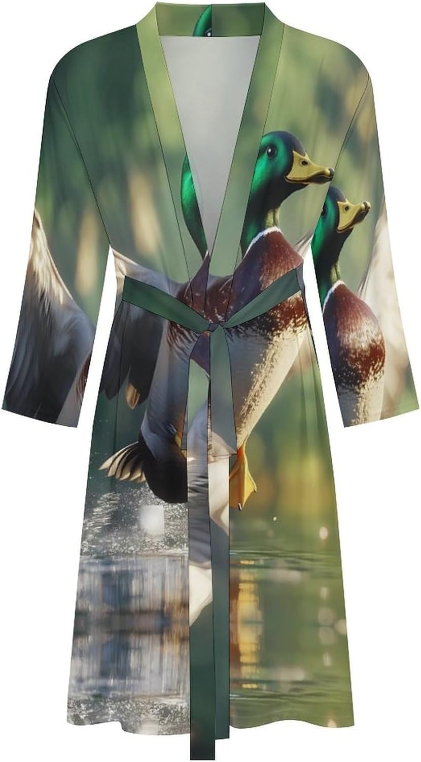 Funny Mallard Duck Mens Robe Long Bathrobe for Women Bath Robes Lightweight Soft Printed Sleepwear