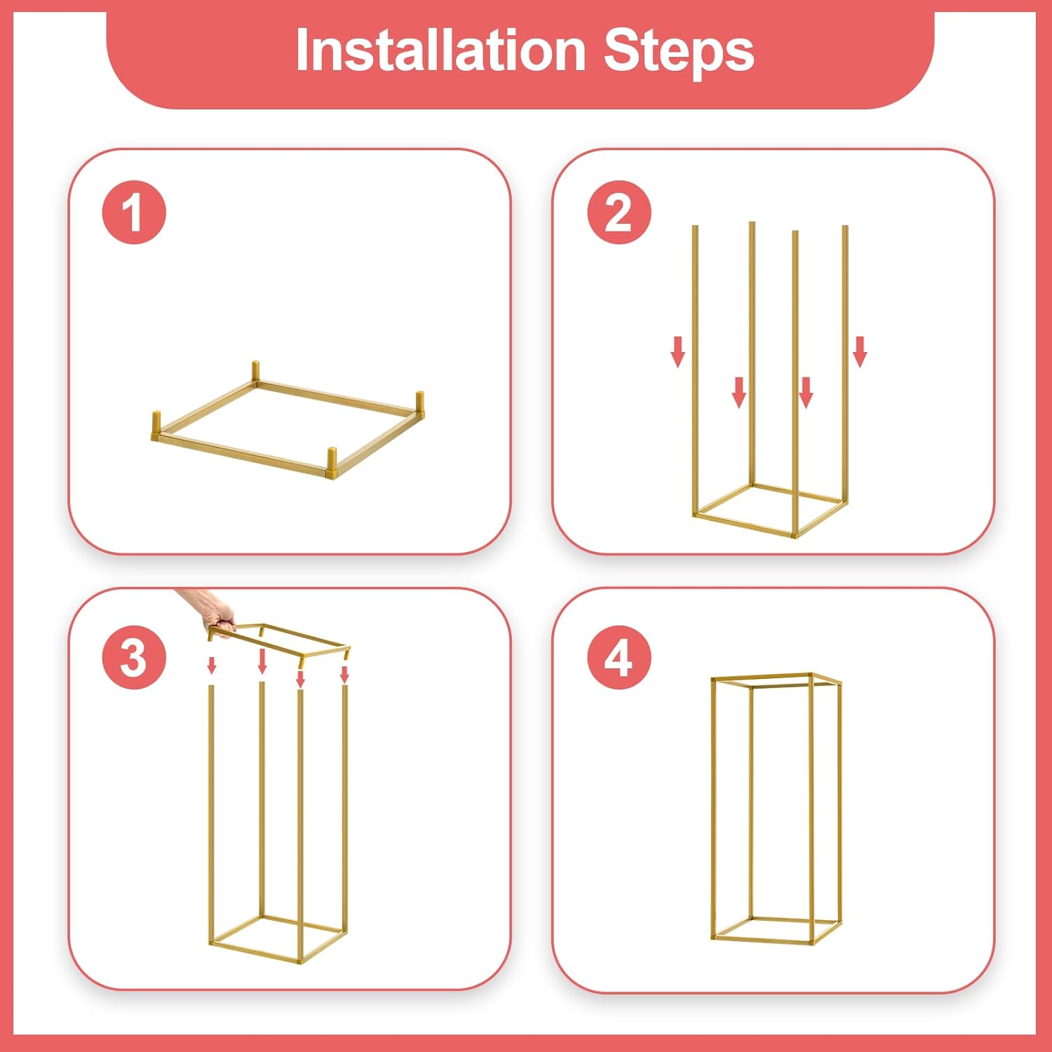 Set of 10 Column Vases Gold Centerpieces for Table - 23.6 Inch Tall Modern Metal Flower Stands Wedding Centerpieces for Party, Event Decor, DIY Bouquet Display, 22 lbs Capacity Each, Easy Assemble