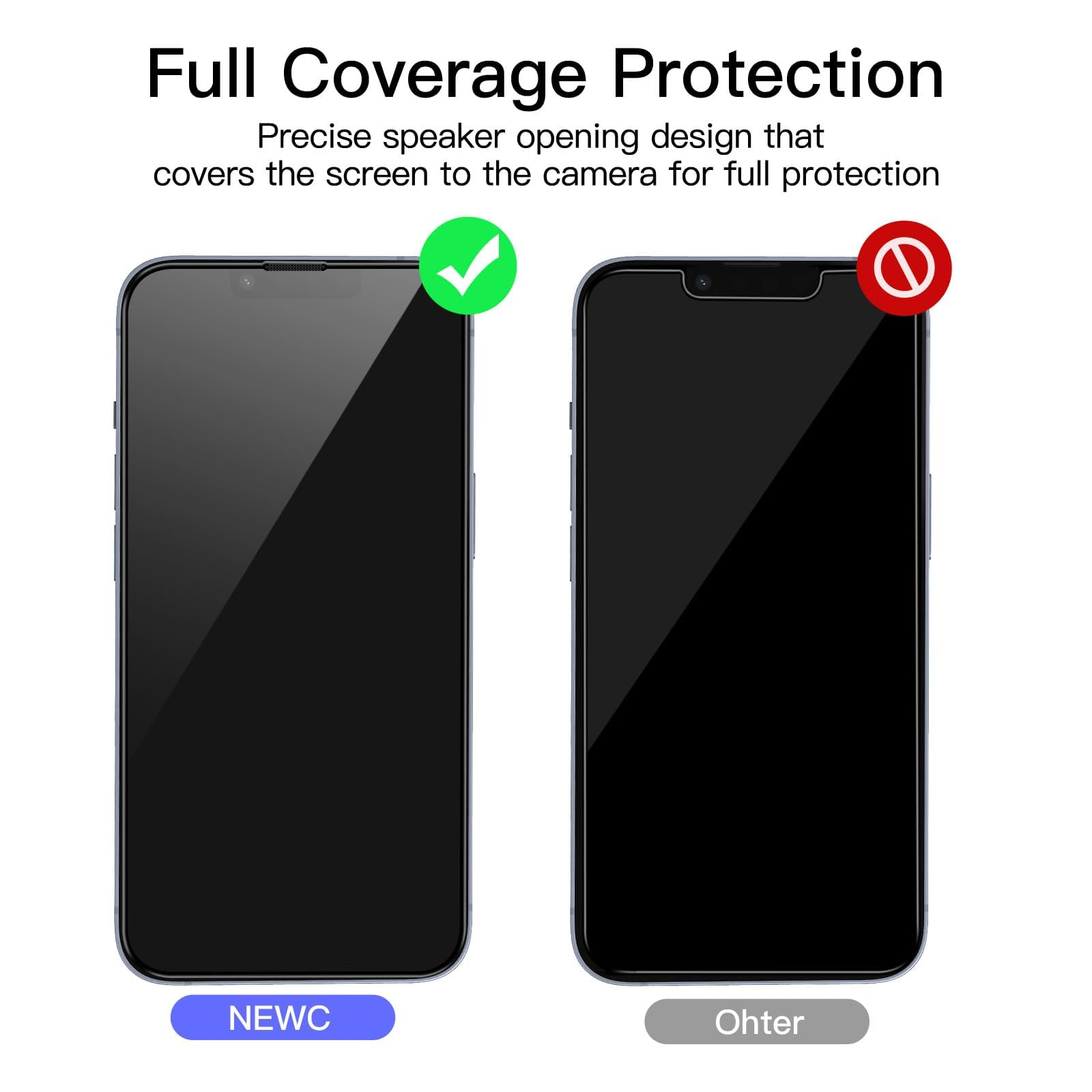 NEW'C 3 Sztuki, Ochraniacz Ekranu dla iPhone 14, iPhone 13, iPhone 13 Pro (6,1 cala), Czarna Krawędź, Folia ochronna ze szkła hartowanego, odporność na zarysowania