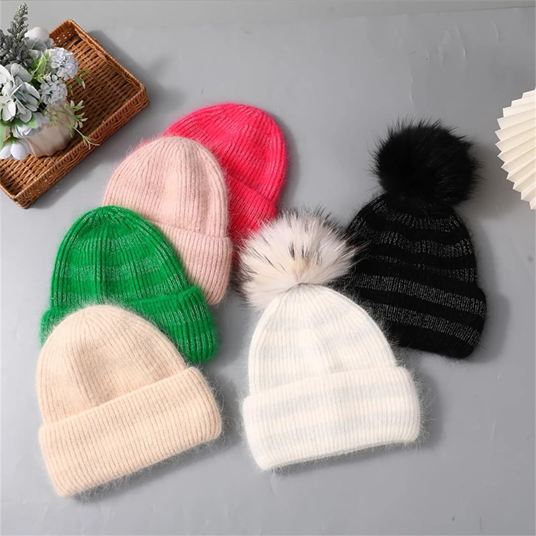 Gorro Para Mujer Gorros De Piel Con Gorros Con Pompones De Piel Gorro Cálido De Punto De Invierno