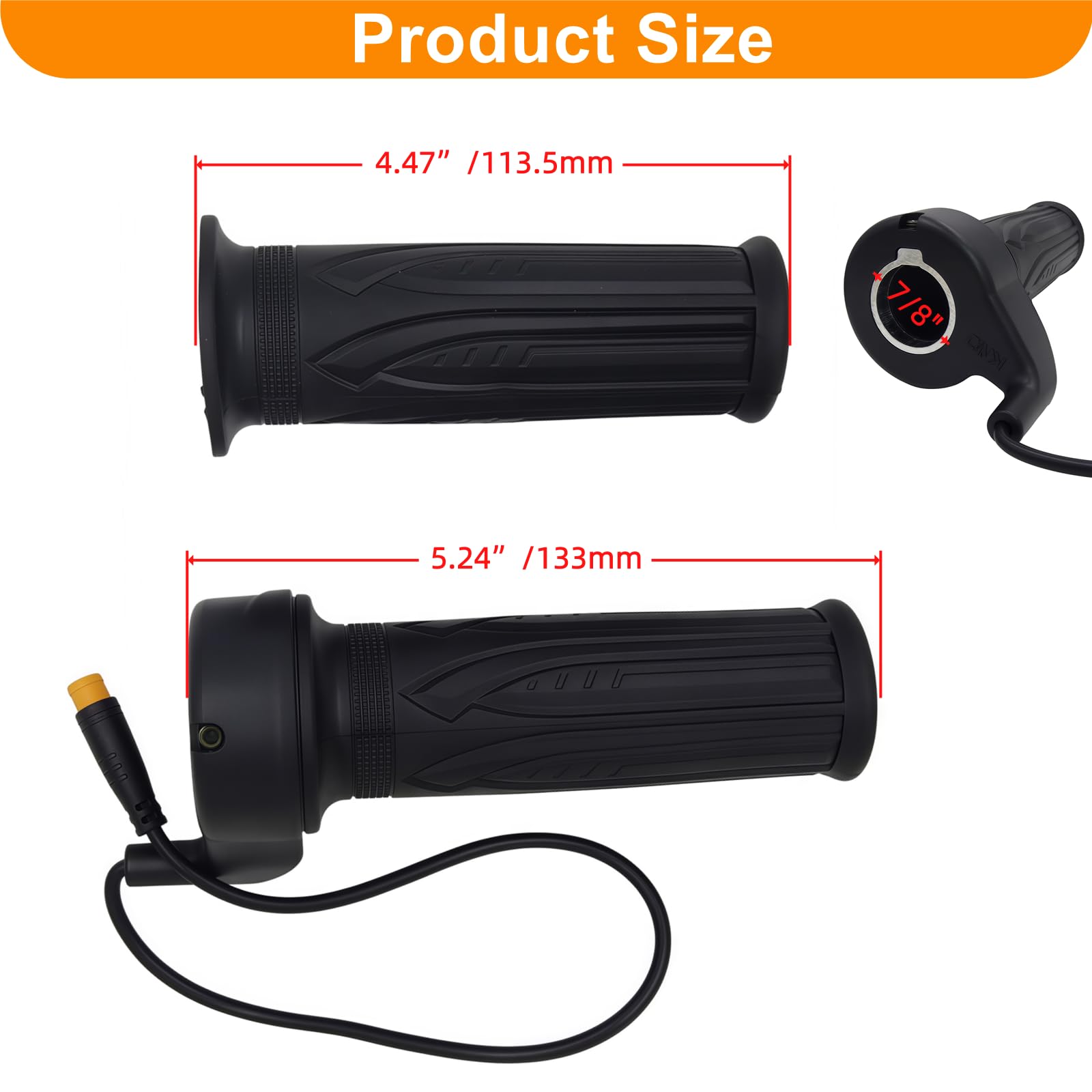 SEMIMO E-Bike 20X Full Twist Throttle Grip – 12V-72V Acceleratore per bici elettrica scooter moto per manubri da 22,2 mm con connettore impermeabile a 3 pin