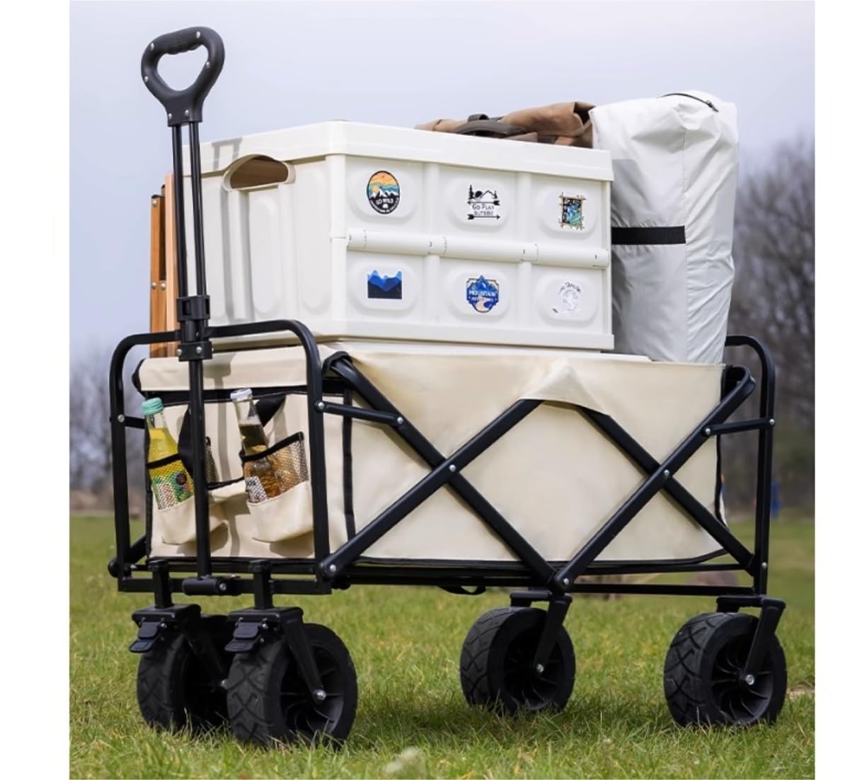 Jardin Wagon Utilitaire Pliant Extérieur Tout-Terrain Chariot De Transport Jardin pour Toutes Les Surfaces Chariot