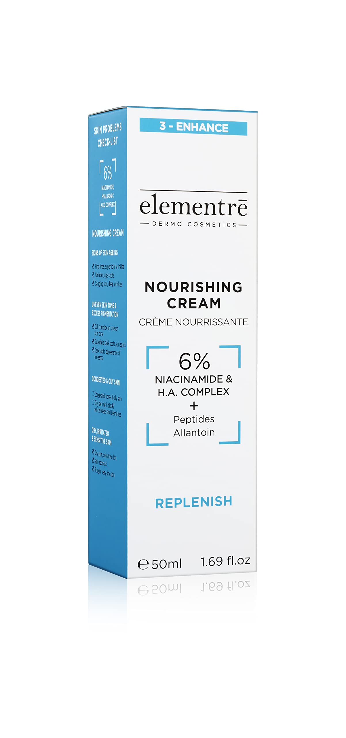 Crema nutriente 6% niacinamide & acido ialuronico in complesso - elementrē dermo cosmetics - ricarica e cura la pelle - 50ml Flacone Airless