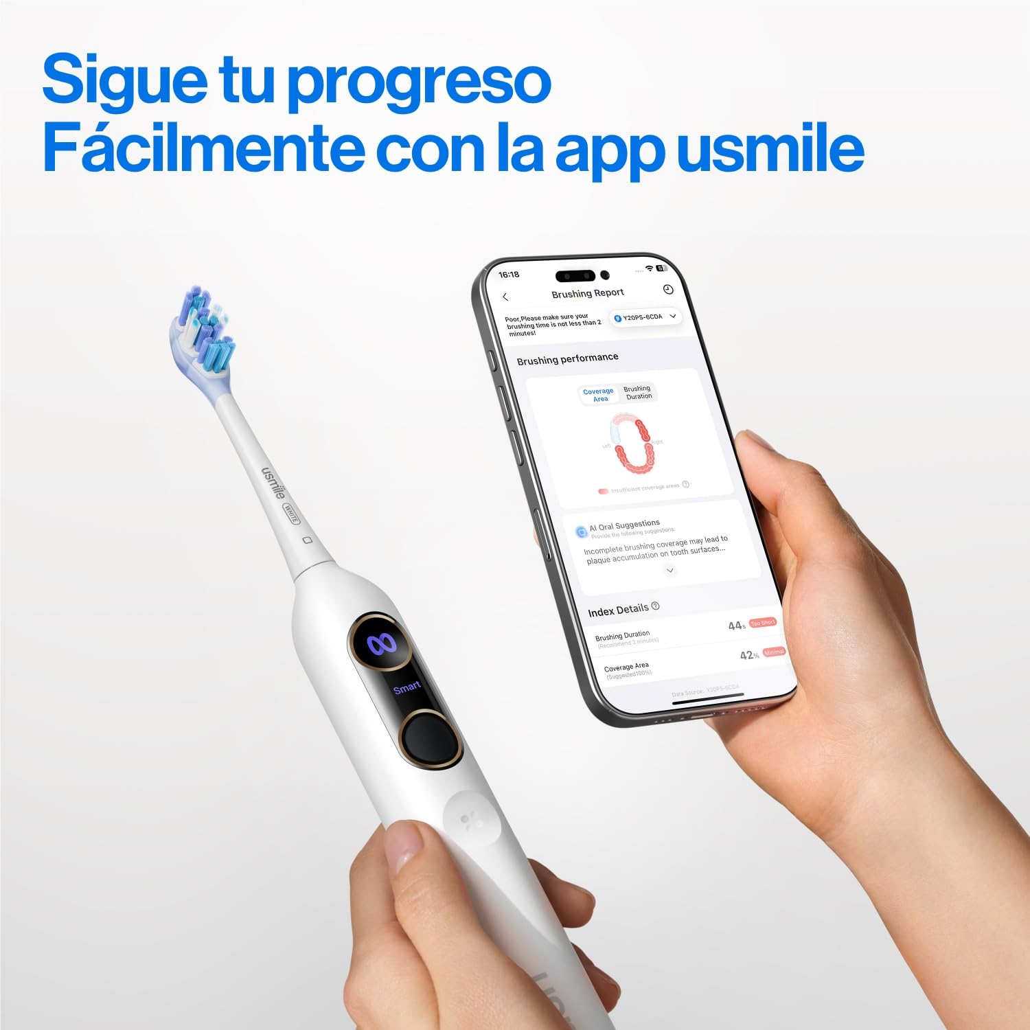 Cepillo de dientes eléctrico usmile Y20PRO, cepillo inteligente con alimentación AI con modo automático AM/PM, 4 modos de cepillado, batería de 90 días, control por aplicación, mapa 3D en tiempo real