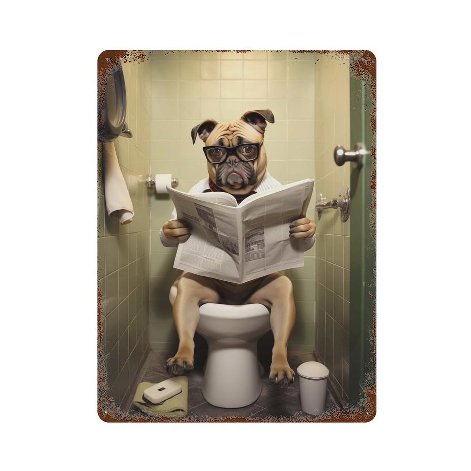 Dog Toilet Newspaper Decorative Tin Sign 15.7"x11.8", Ideal for Cafe, Home Bar And Lounge Decor