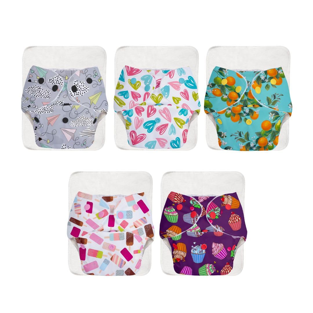 Superbottoms 5 Basic Reusable Cloth Diaper With New Quick Dry Ultrathin Pads-Pack Of 10|Freesize,Washable Diapers For Baby 0-3 Yrs|Stay Dry&Lasts Up To 3Hrs|Trim Fitting -Assorted-picture-40