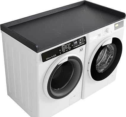 Kaboon Washer Dryer Countertop, Melamine Countertop with Edge Rails - 27.5" Depth x 54" Width Laundry Room Organization, Cloud Atlas/Black Marble Pattern