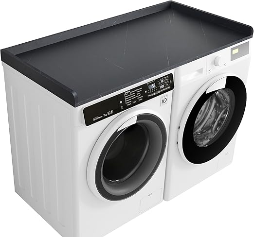 Kaboon Washer Dryer Countertop, Melamine Countertop with Edge Rails - 27.5" Depth x 54" Width Laundry Room Organization, Cloud Atlas/Black Marble Pattern
