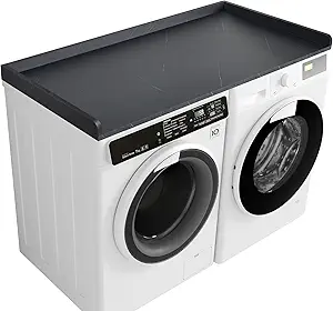 Kaboon Washer Dryer Countertop, Melamine Countertop with Edge Rails - 27.5" Depth x 54" Width Laundry Room Organization, Cloud Atlas/Black Marble Pattern