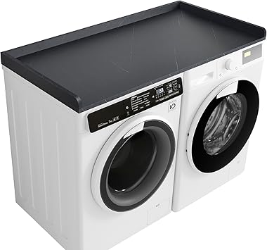 Kaboon Washer Dryer Countertop, Melamine Countertop with Edge Rails - 27.5" Depth x 54" Width Laundry Room Organization, Cloud Atlas/Black Marble Pattern