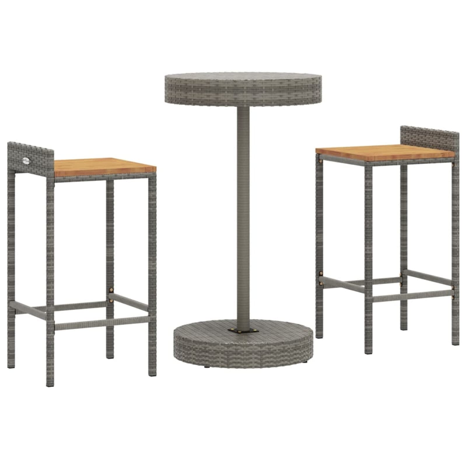 ZEYUAN Mesa y taburetes Altos jardín 3 pzas Madera y ratán PE Gris, Mesa Y Sillas Terraza Exterior, Mesa Y Sillas Jardin, Conjunto Mesa Y Sillas Terraza, Muebles Jardin Exterior 3187715