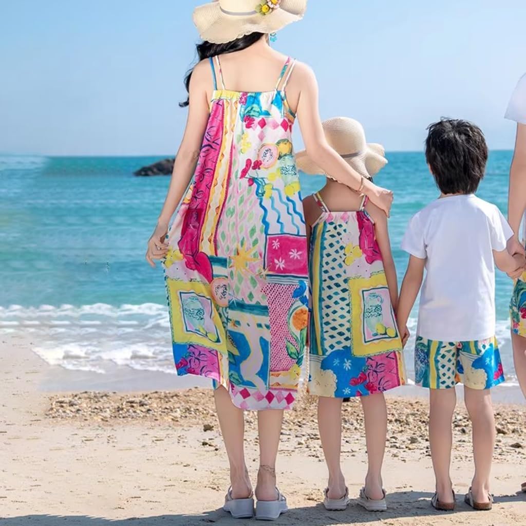Abito da Vacanza con Spalline A Stampa Colorata, Abito da Spiaggia Estivo da Donna con Scollo A V, Spalline con Fiocco