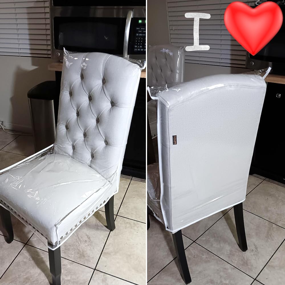 Plastic Dining Chair Protector, Chair Covers with Backrests, Clear PVC Waterproof Seat Cover, Keep Your Dinning Chair Away from Dust/Stains/Cat Dog Hair/Scratches (6)