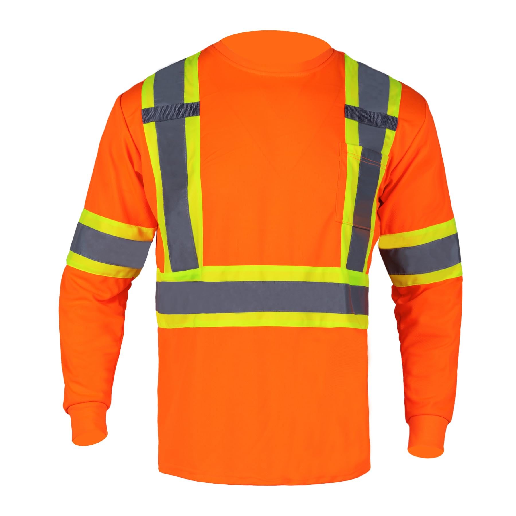 FONIRRA Hi Vis Shirts for Men Reflective ANSI Class 2 Safety Long Sleeve High Visibility Work Construction T Shirts Orange