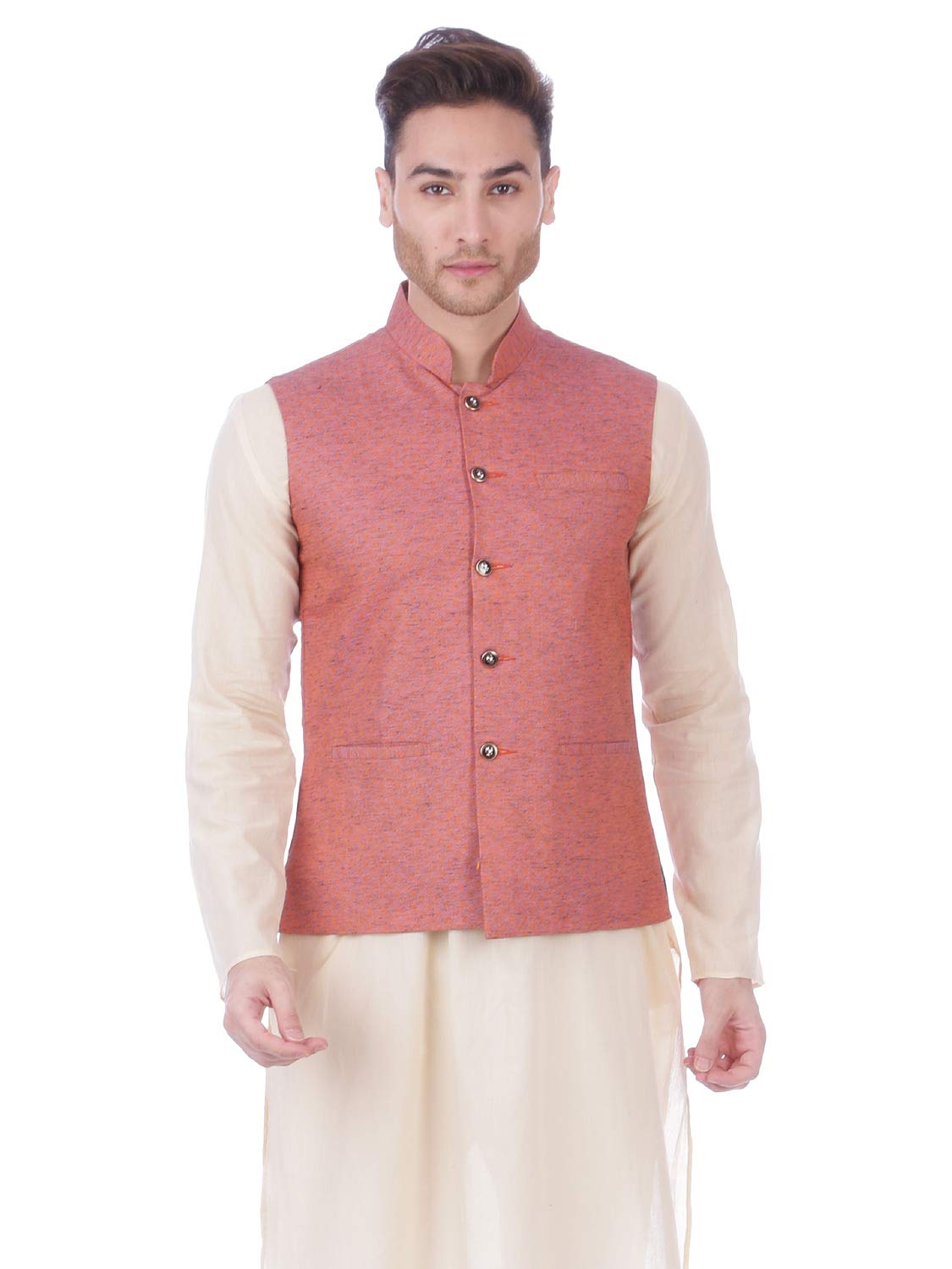 rajubhai hargovindas Men's Textured Nehru Jacket | Slim Fit | Sleeveless-picture-5