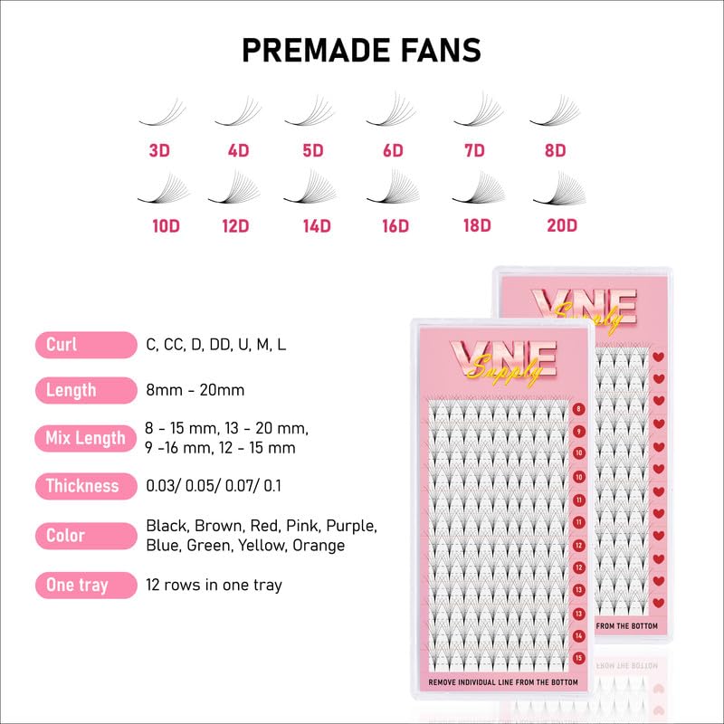 Miniatura 6 de VNE Supply - Extensiones de pestañas de volumen  pestañas de volumen ruso  extensiones de pestañas postizas premium  abanicos de megavolumen promade