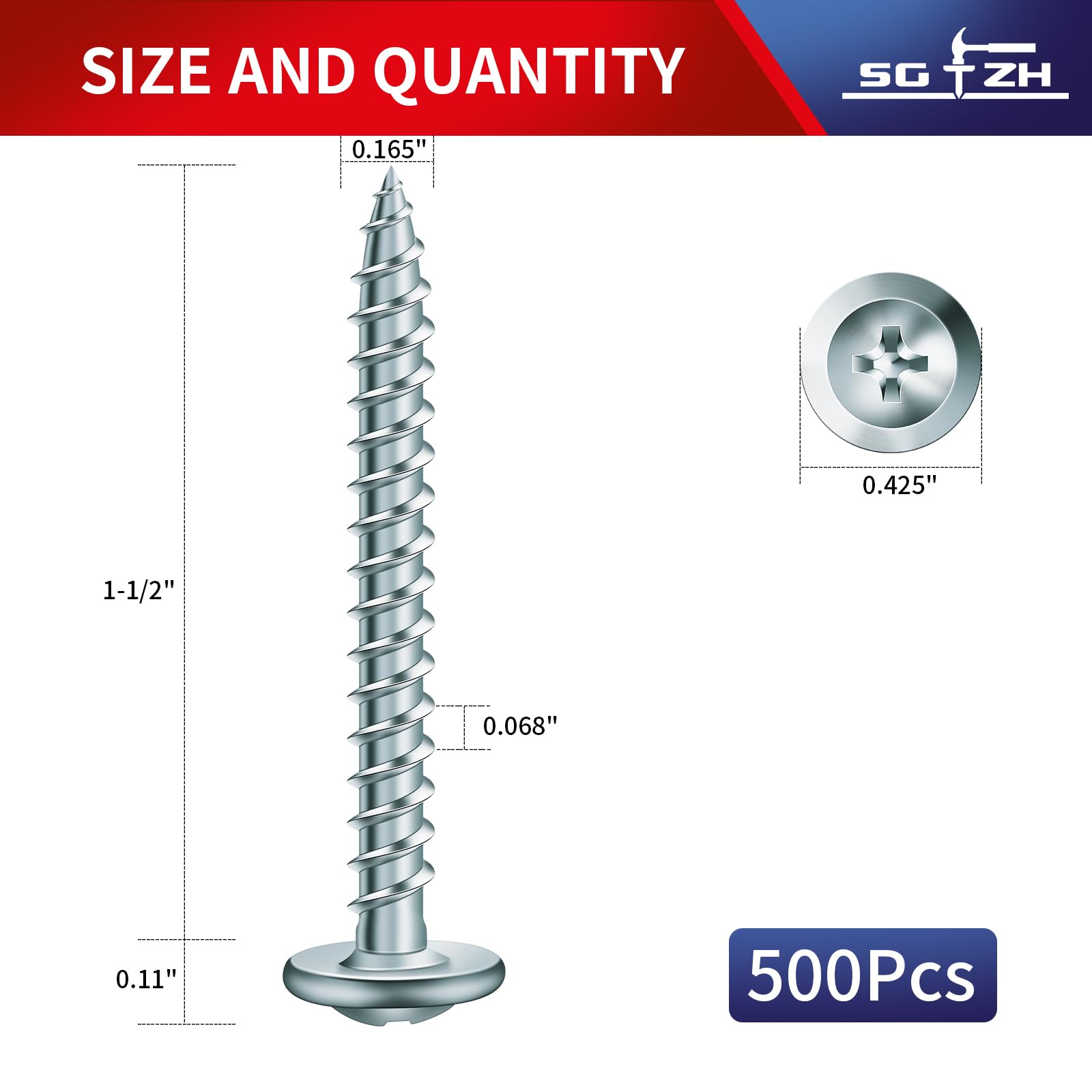 # 8 x 1-1/2 "tornillo de madera 500 piezas de acero de aleación estándar Truss cabeza rápida autoperforante por SG TZH