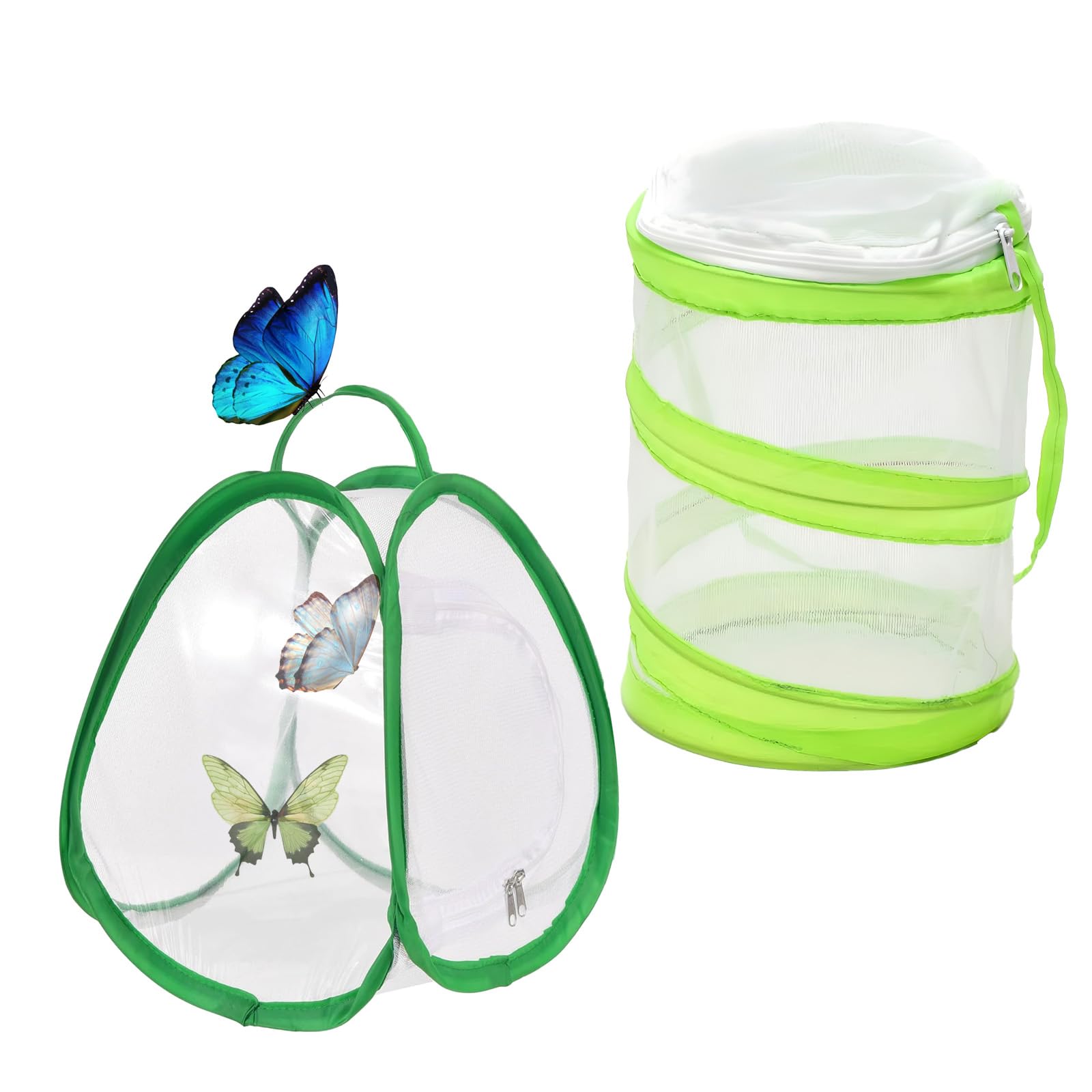 Butterfly Net Habitat Cage 2 Pack – Foldable Insect Enclosure with Zipper Opening, Handle & Mesh Walls for Caterpillar Observation, Butterfly Release, Outdoor Education, 30cm Mini Portable Size