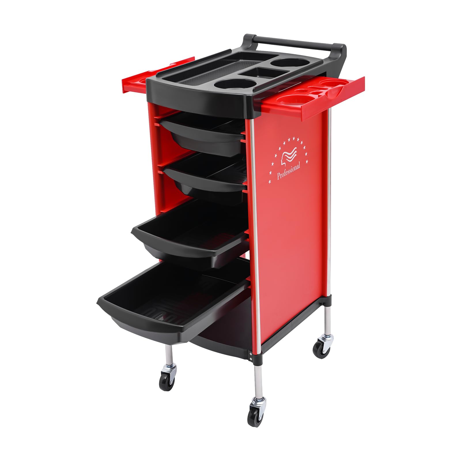 Salonwagen Friseurwagen Mit UniversalräDern,Friseurwagen,Salonwagen Mit 6 Etagen,6-Stufiger Schubladen-Multifunktions-Salonwagen,FüR SchöNheitssalons,Stylist Friseur Haarstyling (Rot)