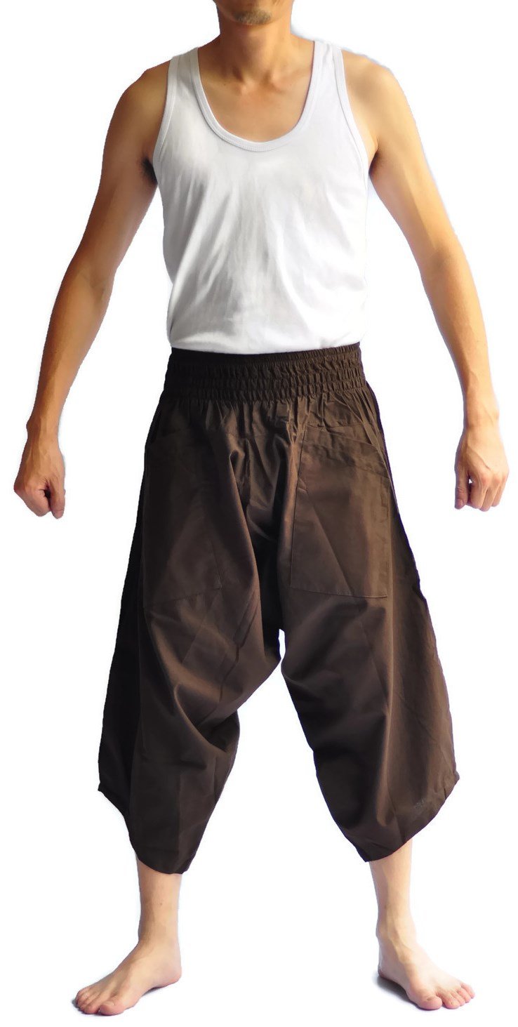 THS Mens Baggy Yoga Hippie Boho Aladdin Alibaba Harem Pants One Size Handmade Brown