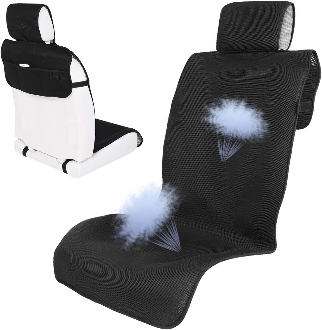 Super Breathable Car Seat Covers, Car Front Seat Protector Universal Fit for Most Cars, Trucks, SUVs, PVC Anti-Slip Bottom Front Bucket Seat Covers for Cars, Black (61 x 23.2 Inches)【1 PC】