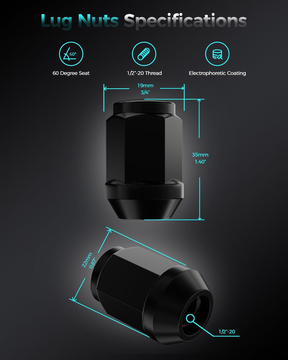 ZOFFI 23pcs 1/2-20 Lug Nuts - Compatible with Jeep Wrangler JK, Liberty, Grand Cherokee - Black Solid Lug Nuts