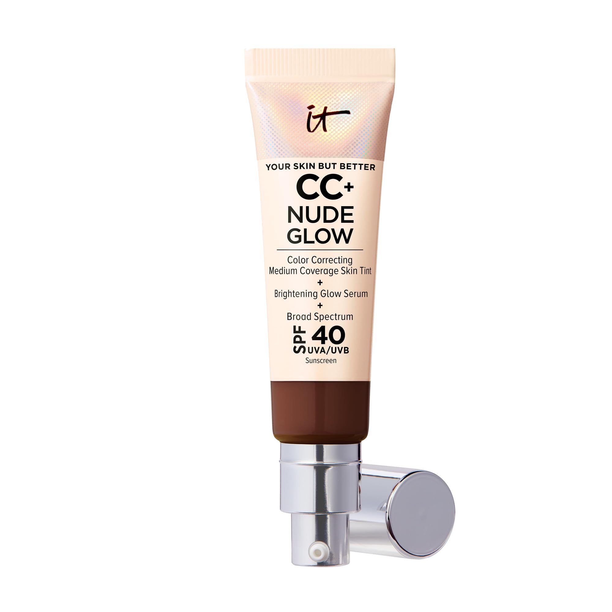 IT Cosmetics CC+ Nude Glow - Medium Coverage Foundation with SPF 40 & Brightening Glow Serum, Lightweight Skin Tint, 2% Niacinamide + Hyaluronic Acid, Up to 24H Hydration, Normal/Dry Skin - 1.08 fl oz
