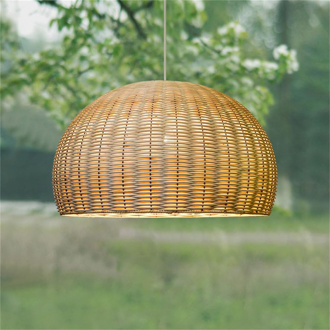 CWVYKNP Dome Rattan Hanging Light Rustic Island Dining Ceiling Light Hand Woven Wicker Chandelier for Bar Living Room Kitchen Farmhouse Decorative Lights