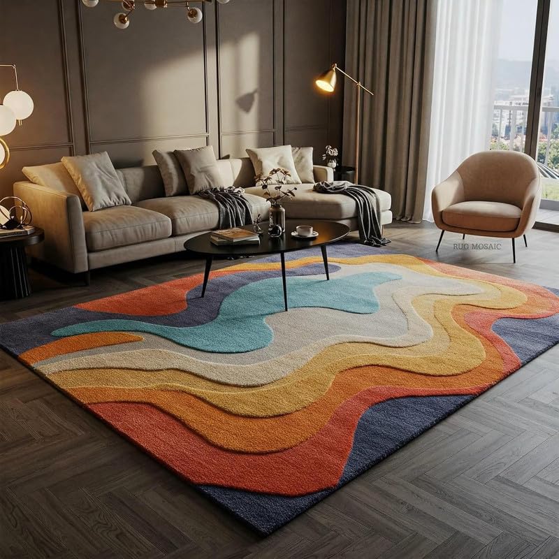 Modern Style Handmade Woolen Carpet for Home decore Living Room|Home and Bedroom & Hall 5x8 feet (150x 240cm) Multi L15-picture-12