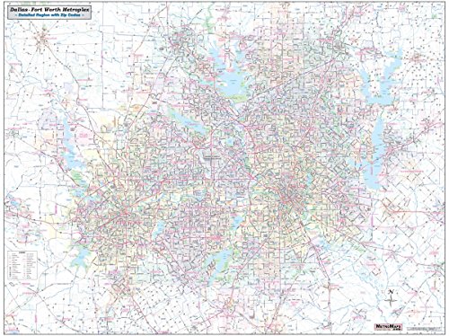 Dallas - Fort Worth Metroplex Detailed Region Wall Map w/Zip Codes *Laminated* LARGE 48