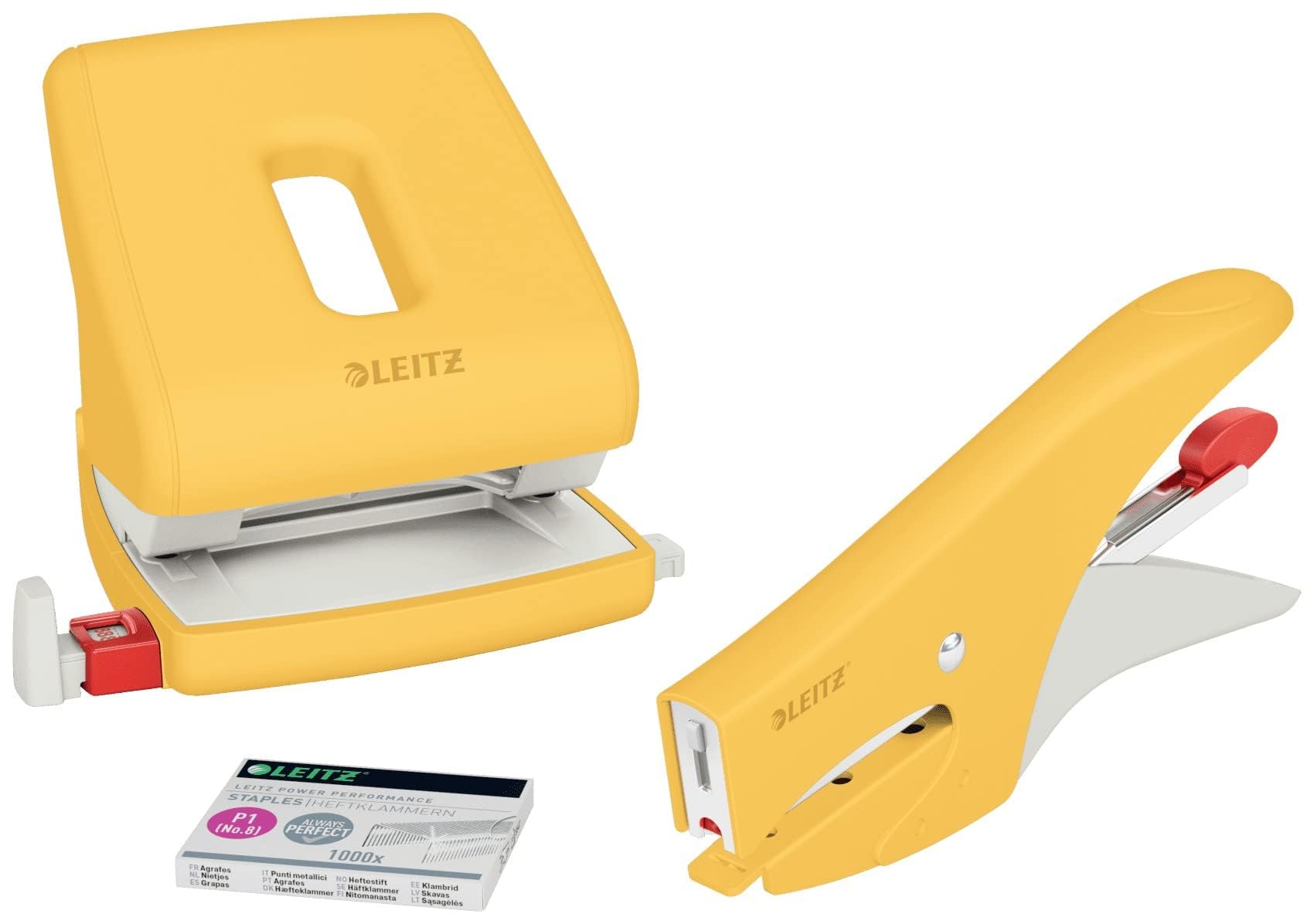 Leitz Cucitrice a Pinza, Capacità fino a 15 Fogli, Caricamento Posteriore, Include Punti P2 (No. 10), Gamma Cosy, 56450019, Giallo (Caldo)
