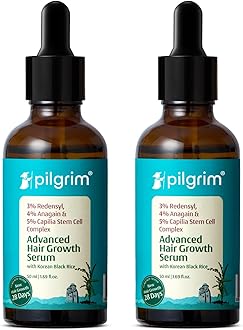 Pilgrim Advanced Hair Growth Serum with Redensyl 3%, Anagain 4% & Baicapil | Hair Fall Control & Regrowth | Korean Black Rice | For Men & Women, 1.69 Fl Oz (Pack of 2)