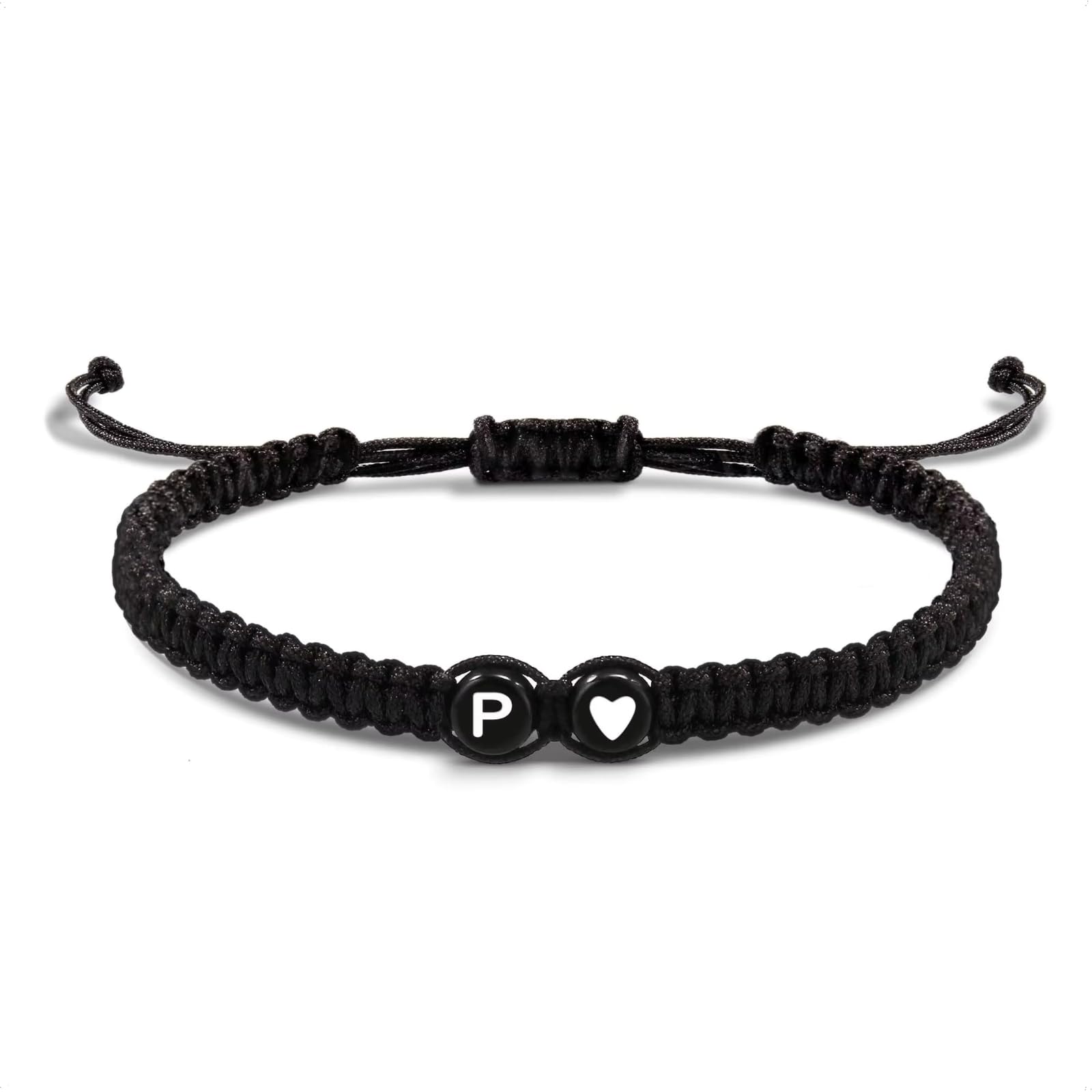 EVEMATE Armband mit Buchstabe und Herz für Freunde und Paare - Initiale A-Z Name - Geflochtenes Freundschaftsarmband für Frauen, Männer und Kinder (P)