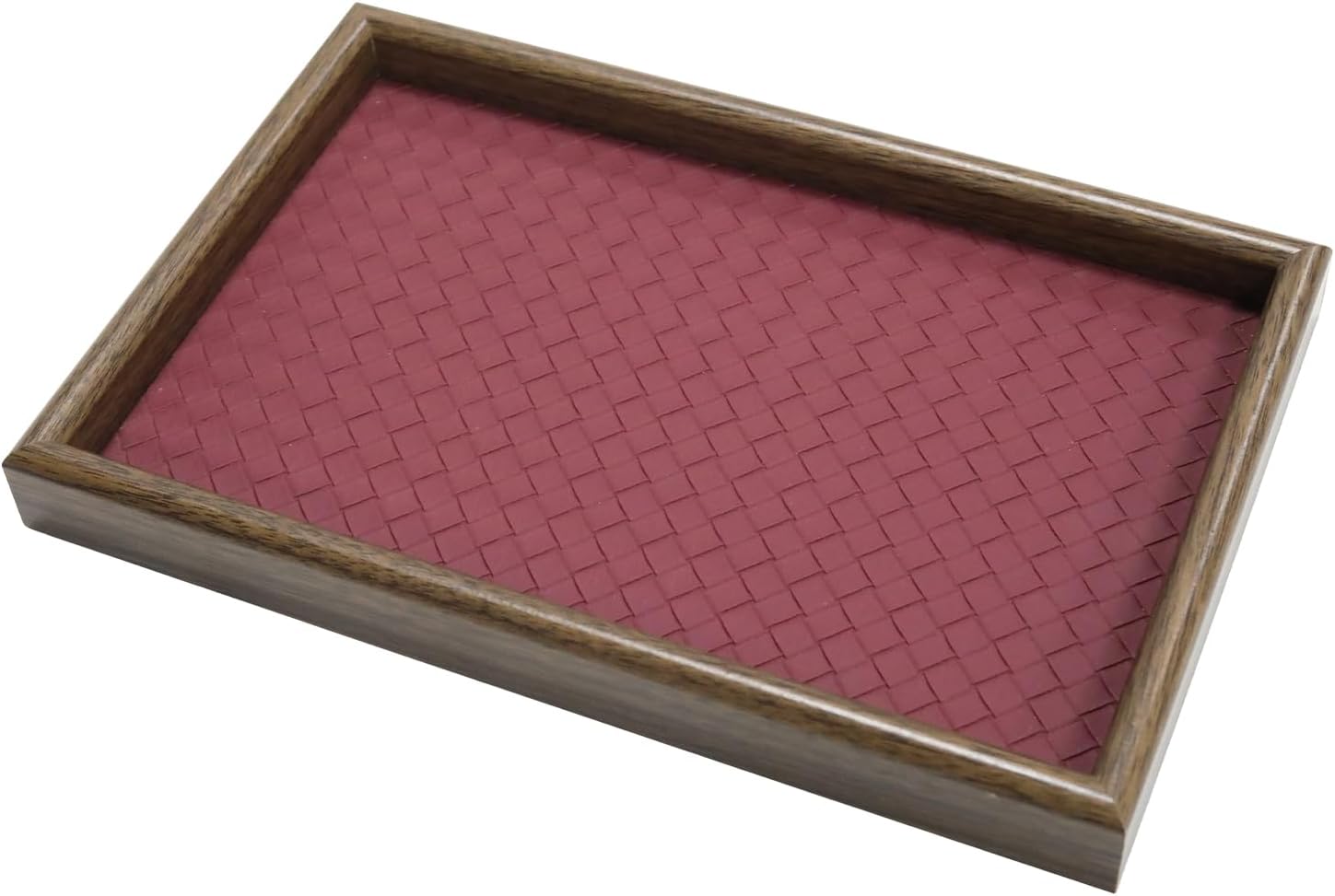 Wooden Valet Tray with Leather Base, Red