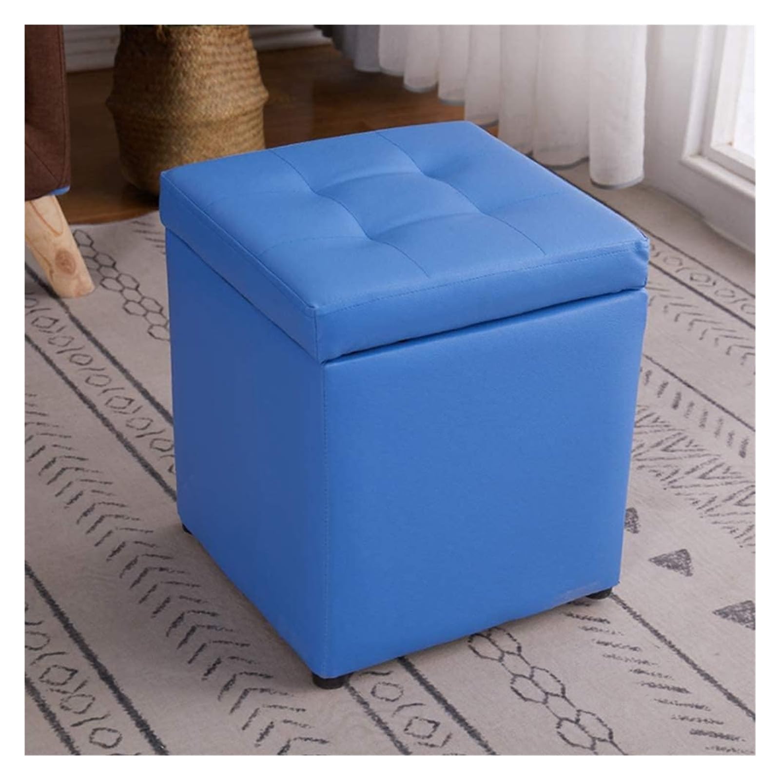 Pouf en cuir bleu moderne, table basse ottomane haut de gamme