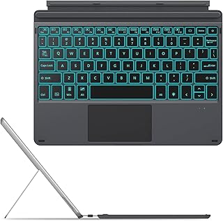 MoKo Type Cover Fit Microsoft Surface Go 4 (2023)/ Go 3 (2021)/ Go 2 2020 / Go 2018, Slim Wireless Bluetooth Keyboard with Trackpad, 7-Color LED Backlit, Built-in Rechargeable Battery - Black