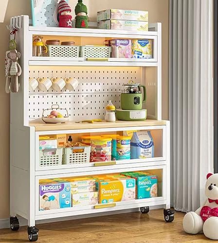 Carvpums Kitchen Storage Pantry Cabinet Buffet Sideboard Cupboard Quick Assembly 65'' White Coffee Bar Microwave Stand Cabon Steel Organizer With Foldable Door #TOP6