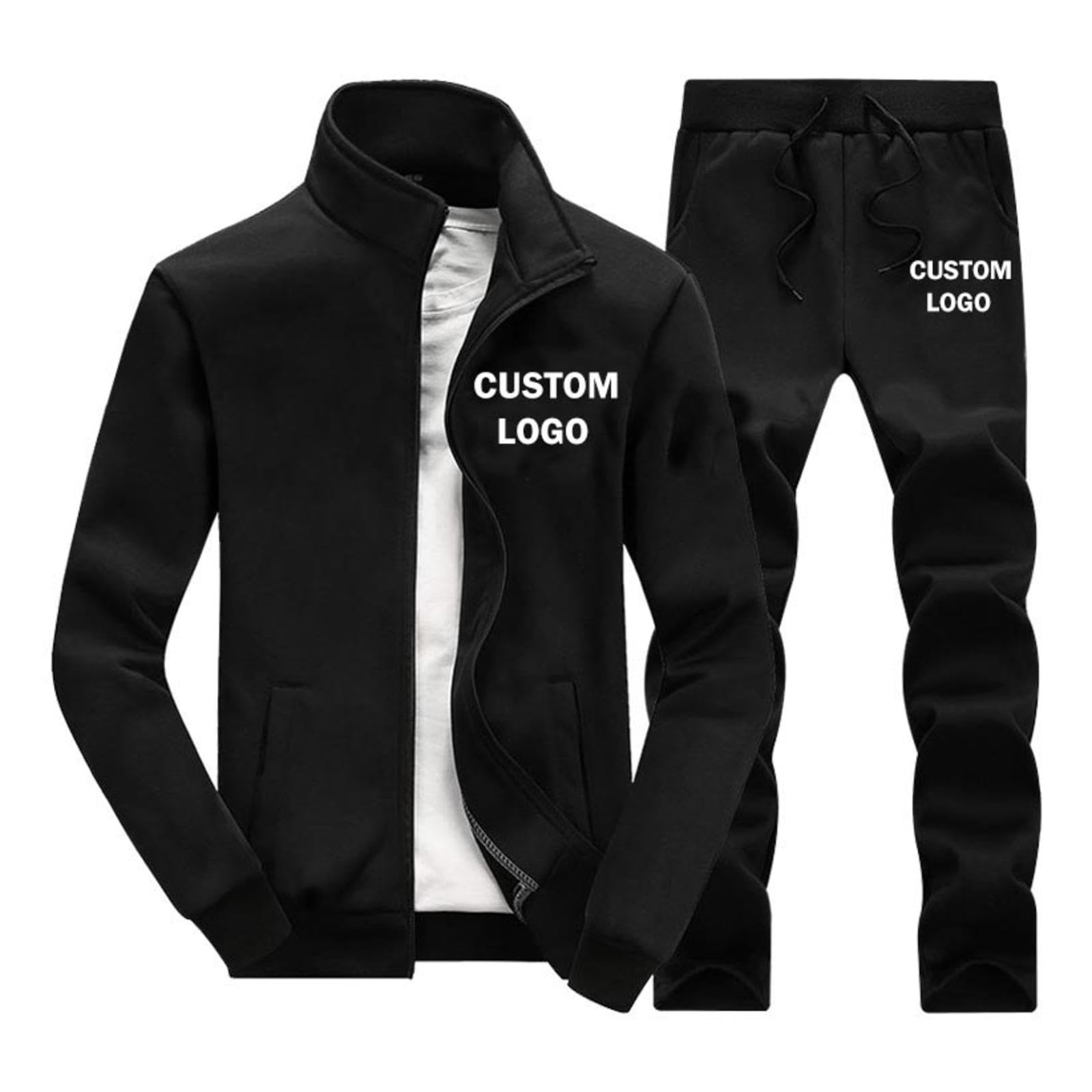 Logo Personalizzato Tuta da Uomo Testo/Immagine Stampato Cardigan con Cerniera e Pantaloni Sportivi 2 Pezzi Set Giacca Moda Felpa Casual Tuta da Jogger