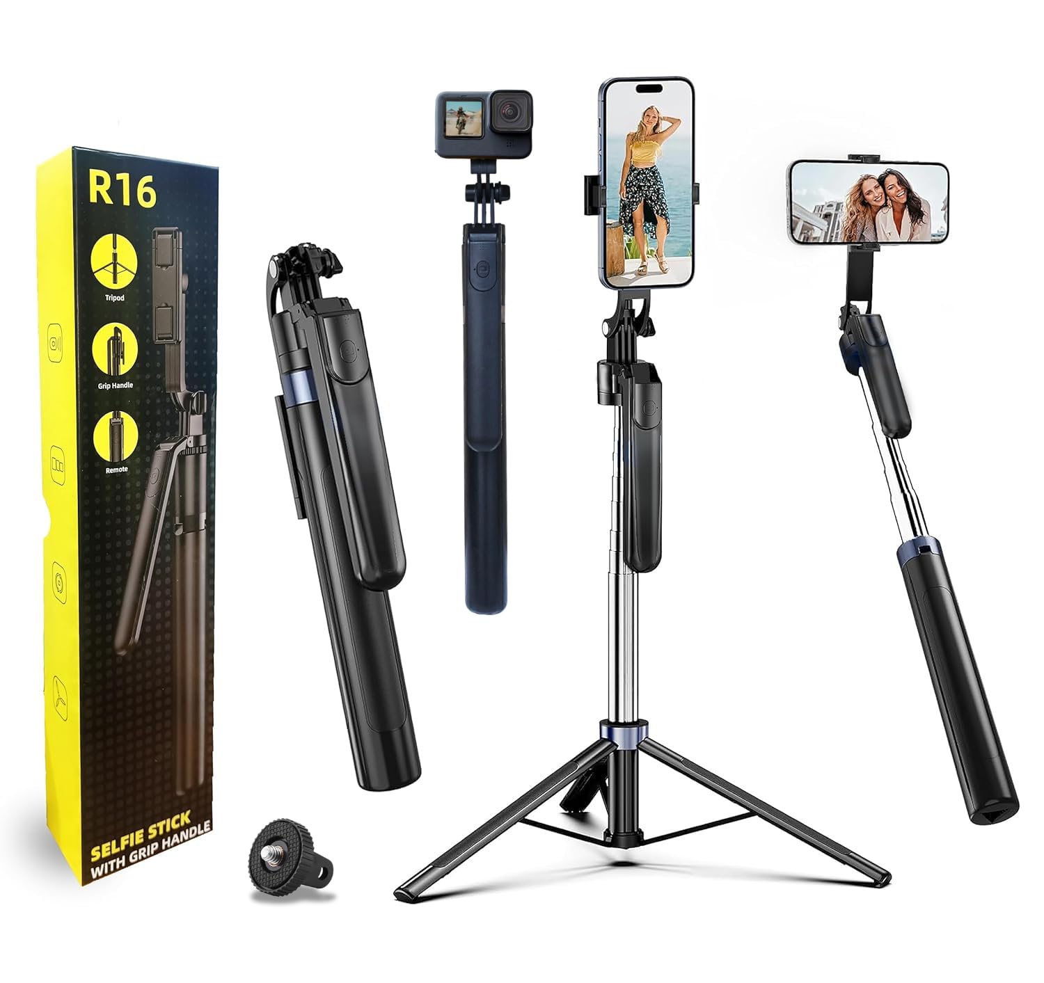 Blushinsta S64 Selfie Stick with Tripod and Remote Control - 360° Rotation, Full Stability, Compact, Compatible with iPhone and Android Smartphones-image-1