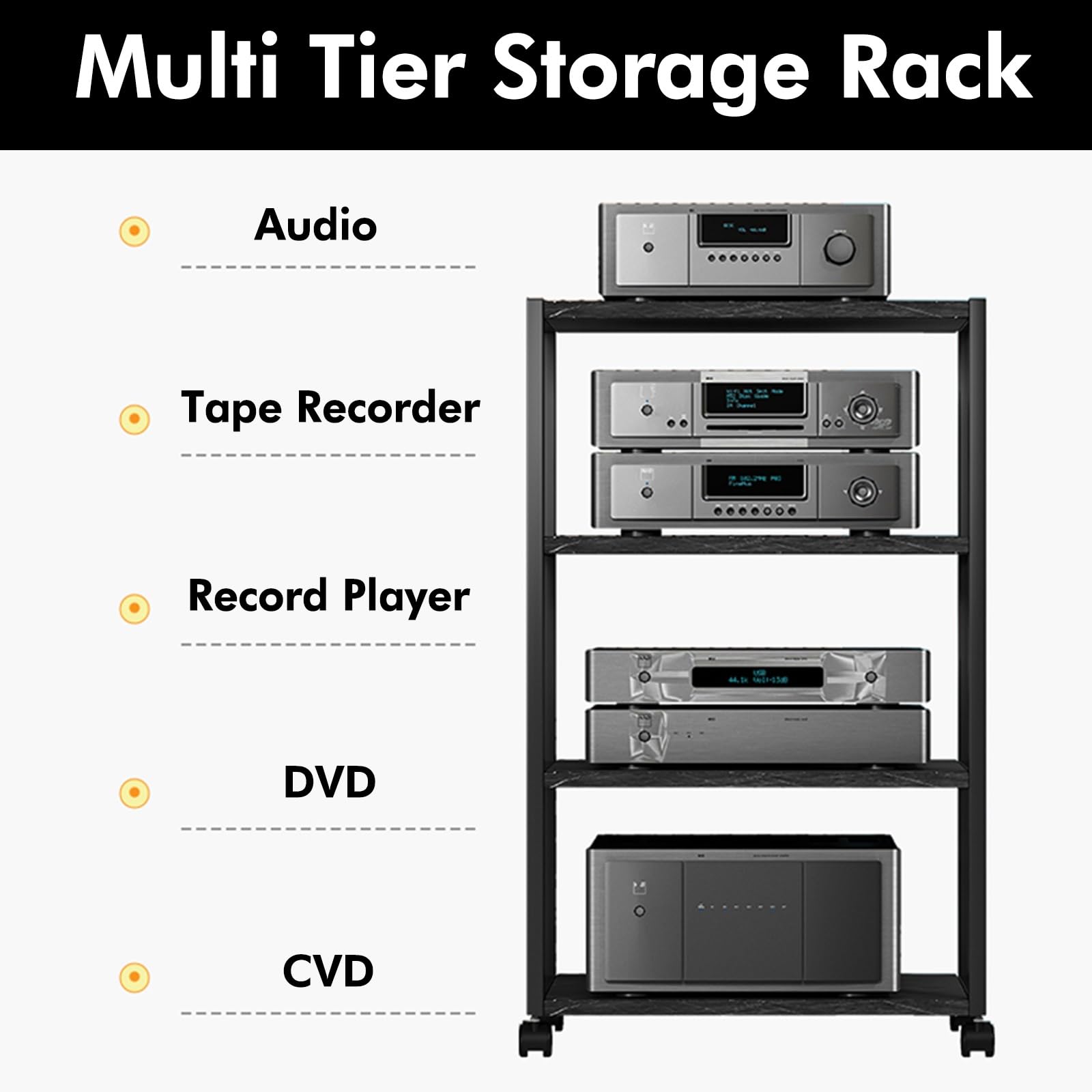 Dom i kuchnia, stojak na sprzęt HiFi, półka na sprzęt HiFi, mobilny stojak na sprzęt audio, stojak na wieżę stereo, półki na sprzęt, nowoczesna szafka