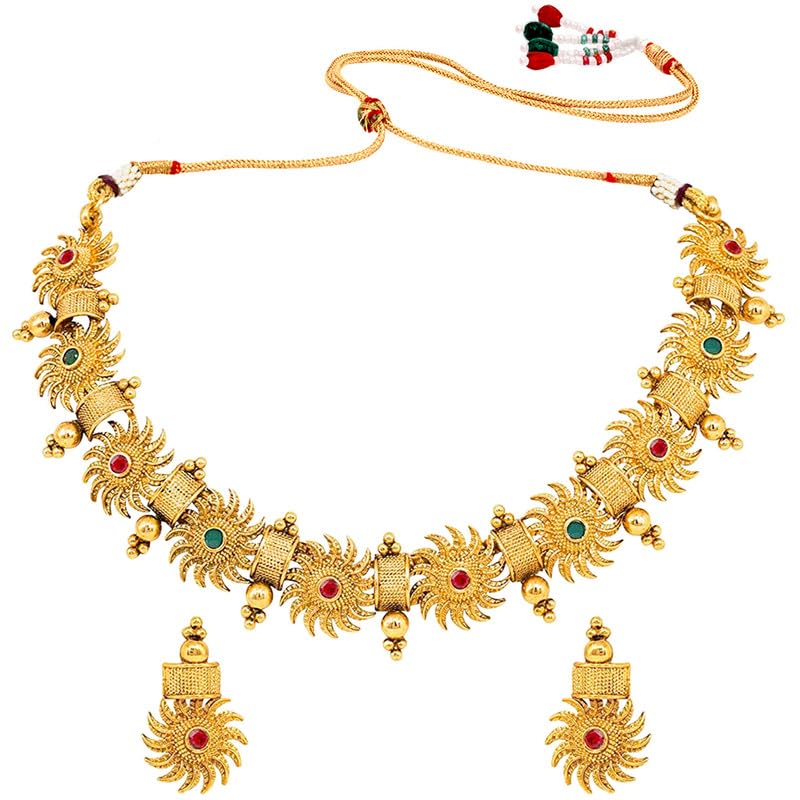 Aheli Indian Traditional Temple Necklace Earring Set Bollywood Jewelry for Women and Girls