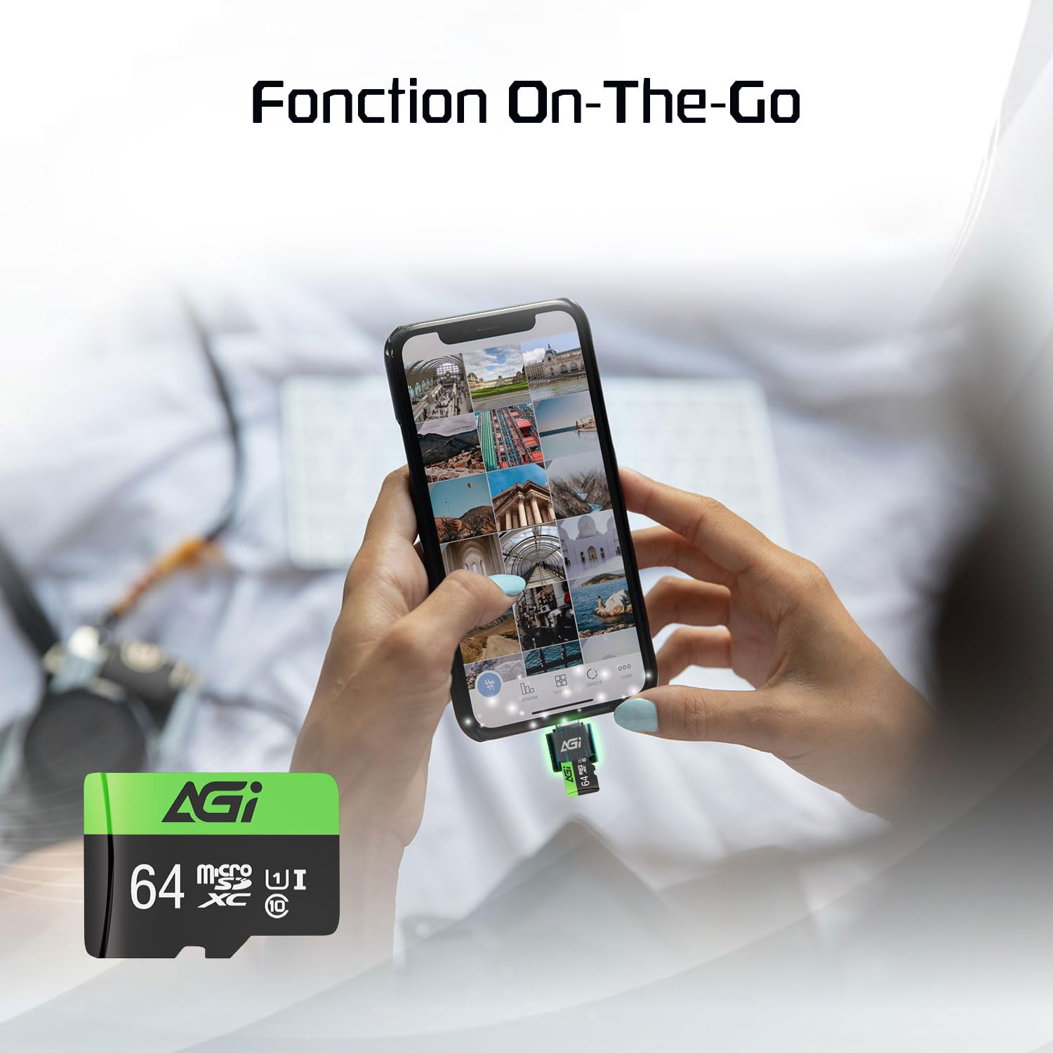 AGI TF138 Carte Micro SD MicroSDXC 64 Go avec Adaptateur SD Lecteur de Carte Type C USB 2.0 OTG