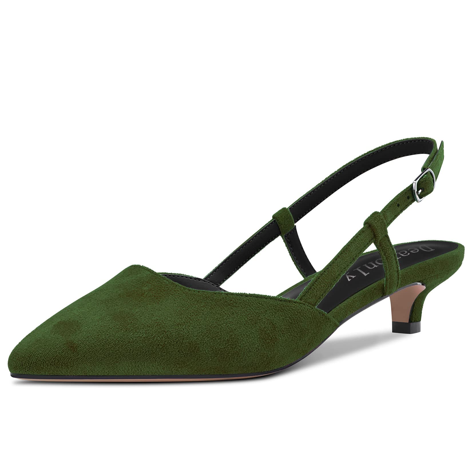 DearOnly Womens Slingback Pumps Low Kitten Heel Closed Pointed Toe Suede Dress Shoes Cute Sandals Bridal Wedding Shopping 1.5 Inch