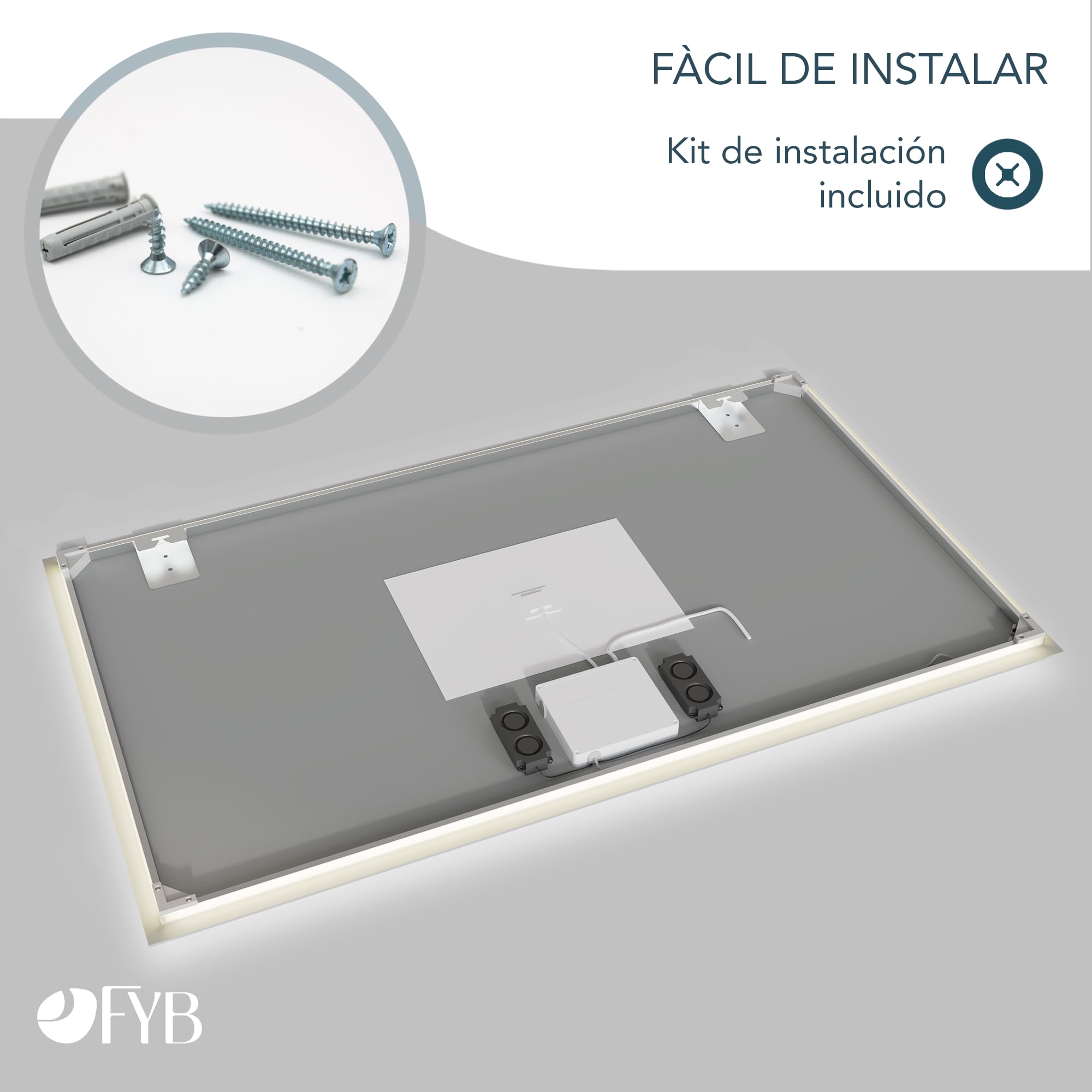 Espejo Bluetooth de Baño Rectangular 120 x 70 cm con Luz LED Regulable, Antivaho, Interruptor Táctil, Altavoces Integrados, Apagado Automático y Fácil Instalación