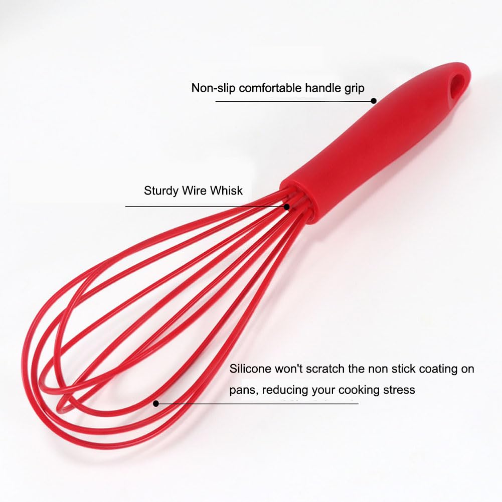 Ousyaah Silicone Whisk (6 Pcs), 10-Inch Whisks for Cooking, Heat Resistant Kitchen Whisks for Non-stick Cookware, Balloon-Head Egg Beater for Blending, Whisking, Beating, Frothing and Stirring, Red - Image 6