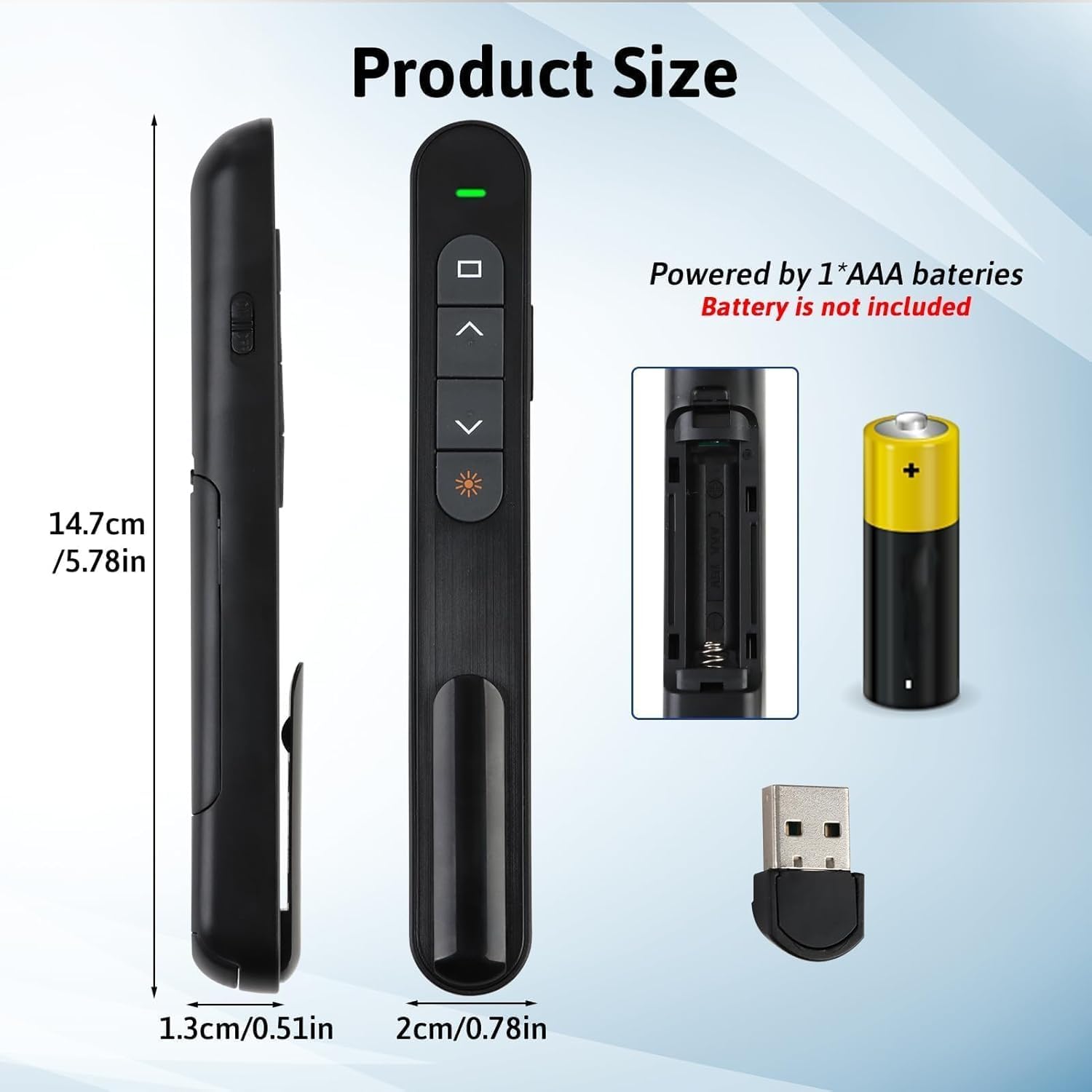 Beamer Clicker 2,4 GHz sans fil avec télécommande de volume pour PowerPoint Keynote PPT Mac PC