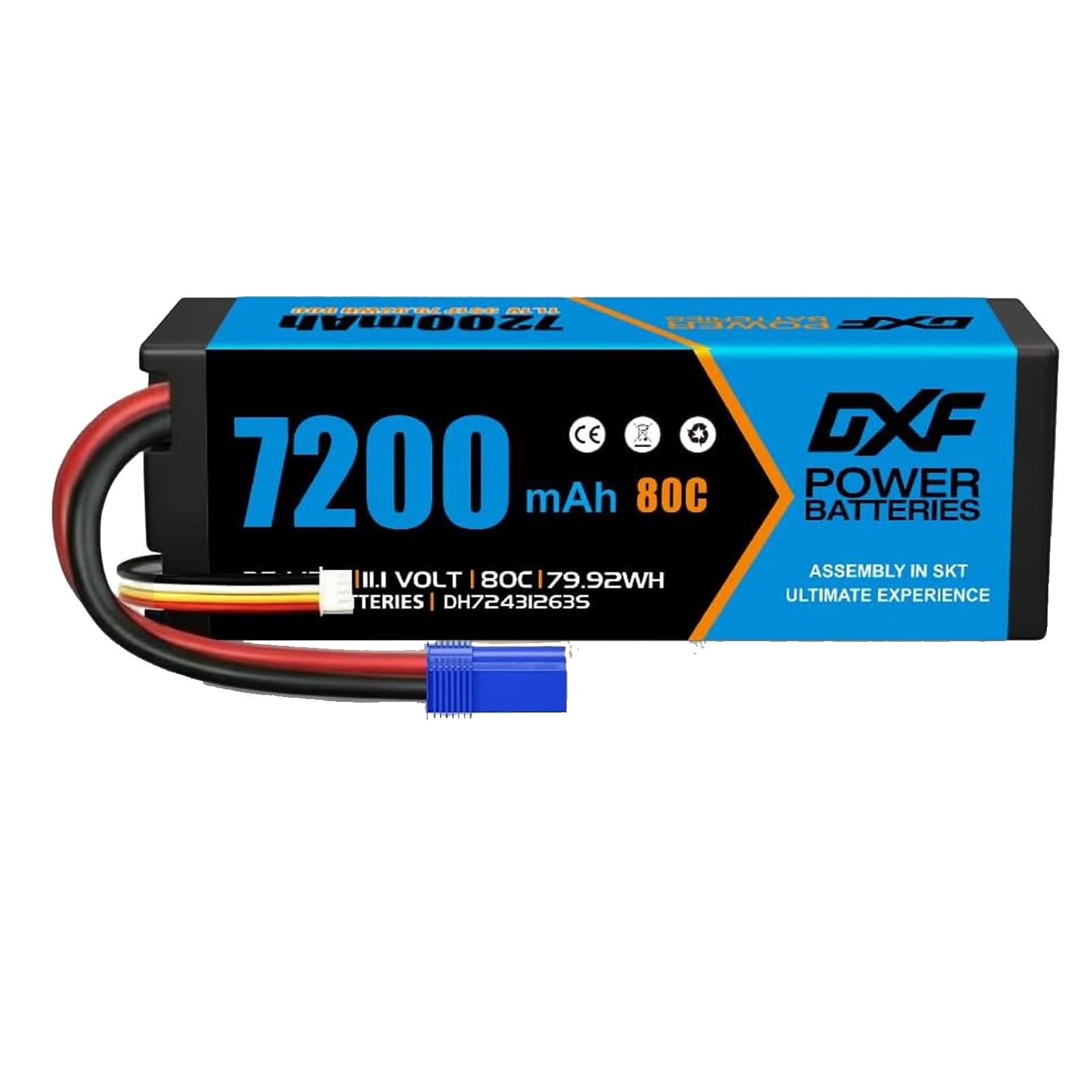 DXF 3S LiPo Akku 11.1V 7200mAh 80C Hardcase mit EC5 Stecker für RC Car Truck Auto Boot LKW Truggy Hobby 1:8 1:10 Hohe Leistung Lange Laufzeit Robust Weit Verbreitet