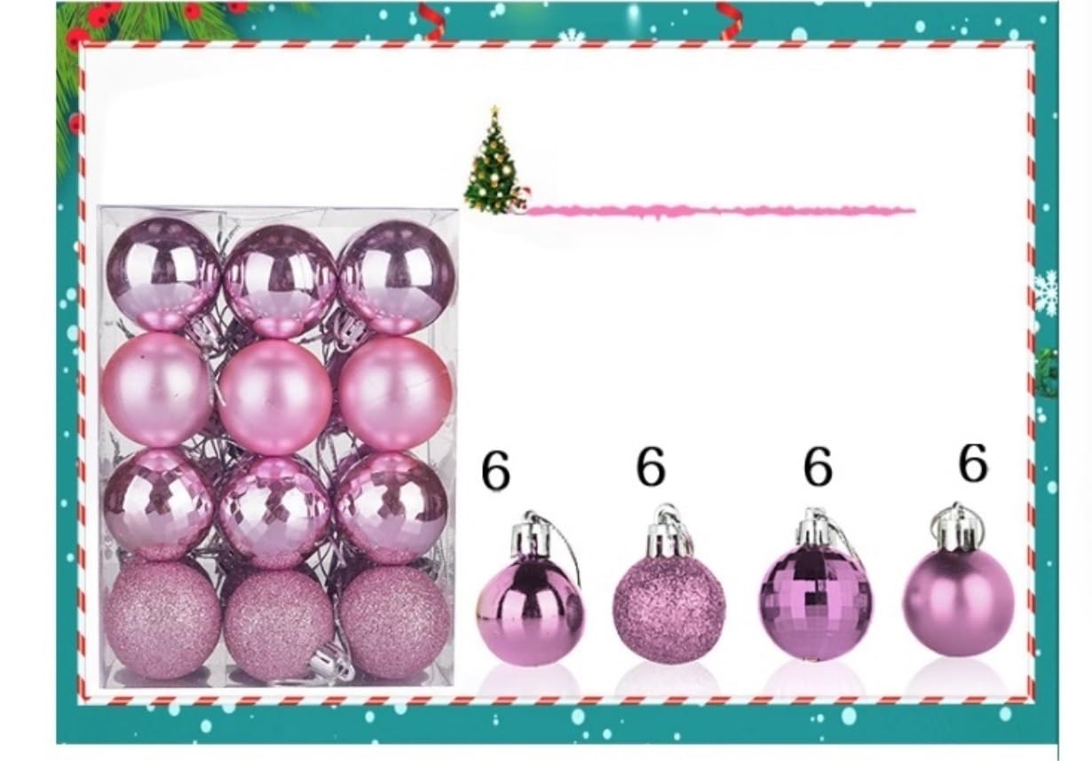 Weihnachtskugel-Dekorationsset, Weihnachtskugel-Ornamente, 24-teilig, Weihnachtskugeln, Weihnachtsschmuck, Weihnachtsbaumschmuck, Hängende Kugeln für Feiertage, Hochzeitsfeiern, Weihnachtskugeln (F