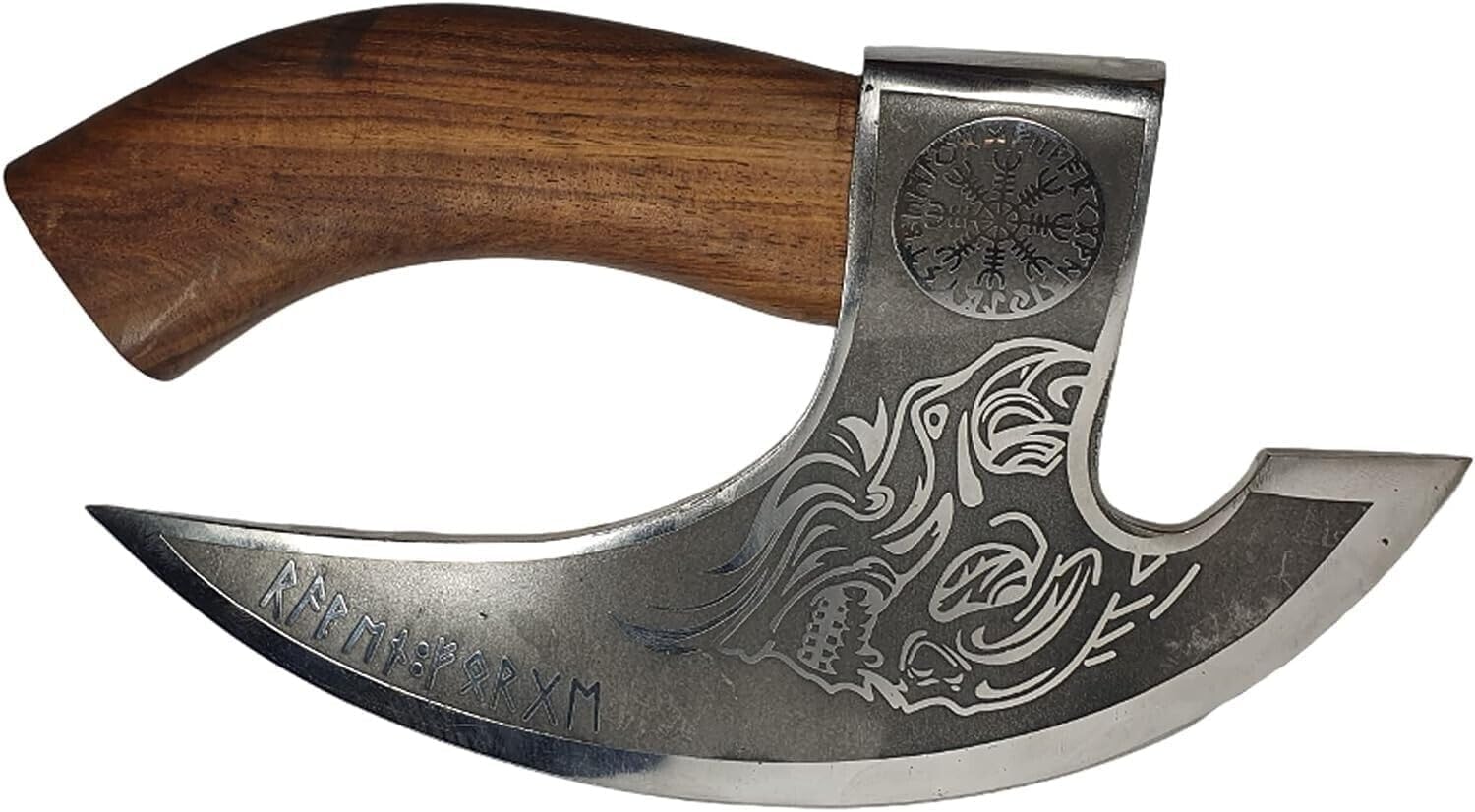 Ręcznie robiony nóż do pizzy, 26 centymetrów, ostrze do cięcia ze stali węglowej, skóra sheath, wzór czaszki, styl wikingów nóż do pizzy. Multi-Purpose Cutter… (uchwyt do owoców różanych)
